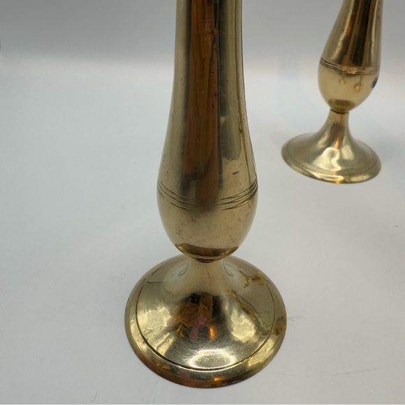 Set of 3 Vintage Solid Brass Flower Bud Vase India Made Candle Stick Holder 7" - Picture 7 of 9